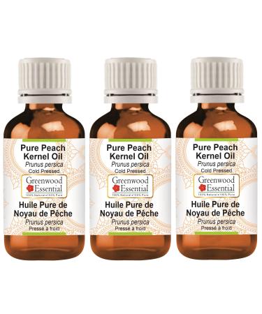 Greenwood essential natural pure peach kernel oil (prunus persica) natural -purity therapeutic quality cold -pressed (pack of three) 100ml x 3 (10 oz)