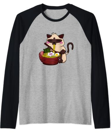 Siamese Cat Ramen Japanese Ramen Life Noodle Raglan Baseball Tee