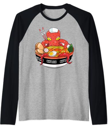 Japanese Kawaii Ramen Octopus Noodle Chillin Bowl Raglan Baseball Tee - Buy Online on GoSupps.com