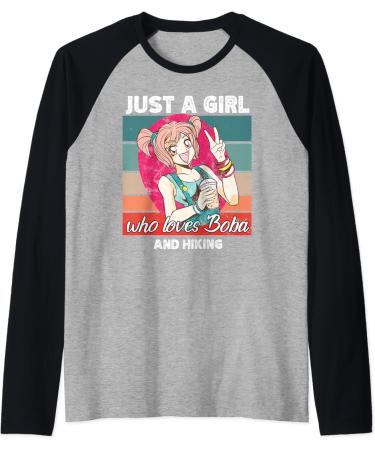Just a girl who loves boba and Hiking kawaii Raglan Baseball Tee
