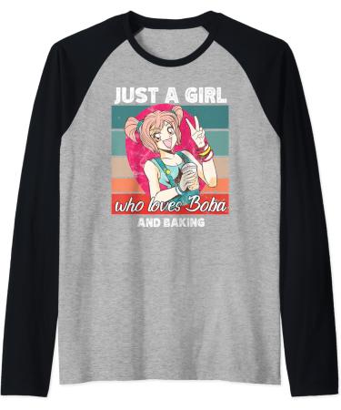 Just a girl who loves boba and Baking kawaii Raglan Baseball Tee - Buy Online on GoSupps.com