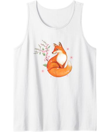 Fox Japanese Cherry Blossom Flower Vintage Gift Tank Top
