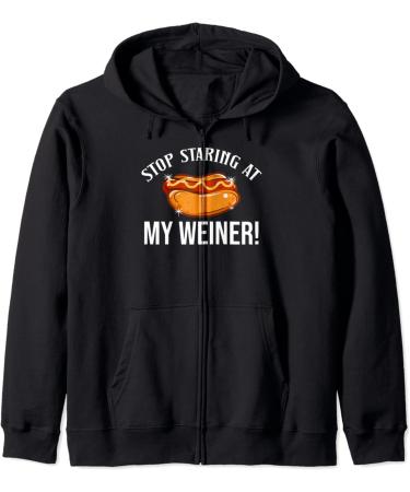 Stop Staring At My Weiner Hotdog Bun Ketchup Mustard Mayo Zip Hoodie - Buy Online on GoSupps.com