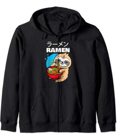 Kawaii Anime Sloth Eating Japanese Ramen Noodle Soup Zip Hoodie
