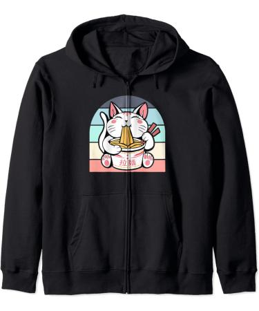 Kawaii Cat Neko Eating Ramen Noodle Soup Japanese Aesthetic Zip Hoodie - Buy Online on GoSupps.com
