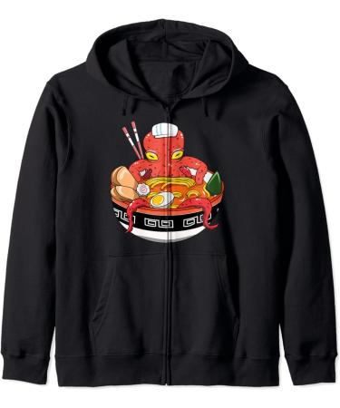 Japanese Kawaii Ramen Octopus Noodle Chillin Bowl Zip Hoodie