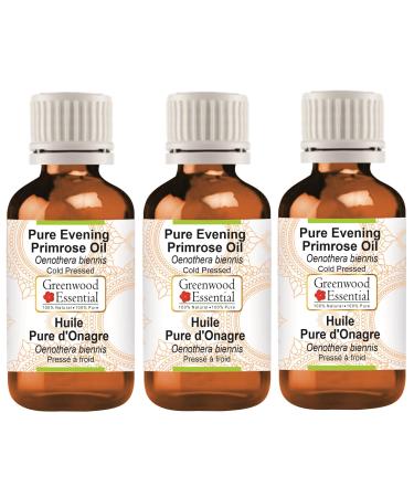 Greenwood essential natural evening primrose oil (Oenothera Biennis) Naturreine therapeutic quality cold -pressed (pack of three) 100ml x 3 (10 oz)