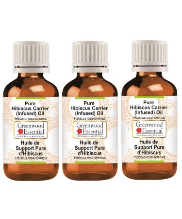 Greenwood essential natural hibiscus carrier (infused) oil (Hibiscus pink sinensis) Natural-purity therapeutic quality (pack of three) 100ml x 3 (10 oz)
