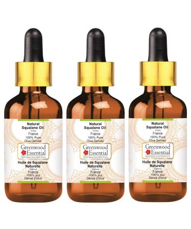 Greenwood essential natural pure S Squalan oil (derived from olives) with glass droppers Natural -pure therapeutic quality (pack with three) 100ml x 3 (10 oz)