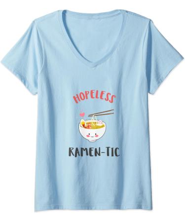 Womens Hopeless Ramen-Tic Ramen Lover Pun: I Just Really Love Ramen V-Neck T-Shirt