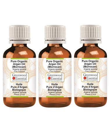 Greenwood Essential Huile d'argan bio naturelle (marocaine). (Maroccan) press e froid 100 ml x 3 (10 oz)