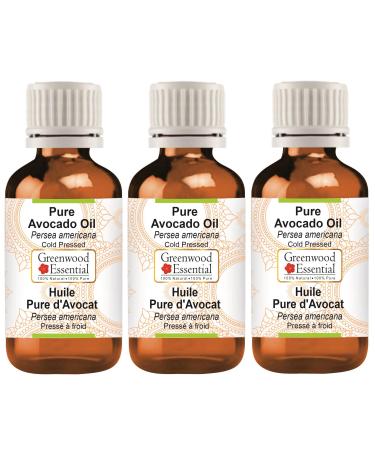 Greenwood essential natural avocado oil (Persea Americana) Natural pure therapeutic quality cold -pressed (Pack of Three) 100ml X 3 (10 oz)