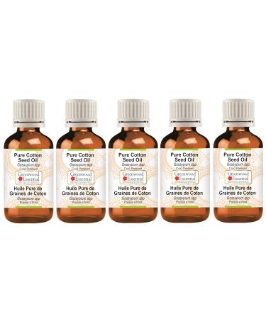 Greenwood essential natural cotton seed oil (Gossypium Spp.) Natural therapeutic quality cold -pressed (Pack of Five) 100ml X 5 (16.9 OZ) Pure cotton seed oil 500 ml (1 Pack)