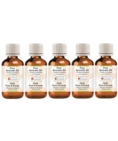 Greenwood Essential Pure Avocado Oil (Persea americana) Cold Pressed (Pack of Five) 100ml X 5 (16.9 oz)