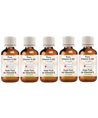 Greenwood essential natural vitamin e oil natural pure therapeutic class for hair skin & aromatherapy (pack of five) 100ml x 5 (16.9 oz)