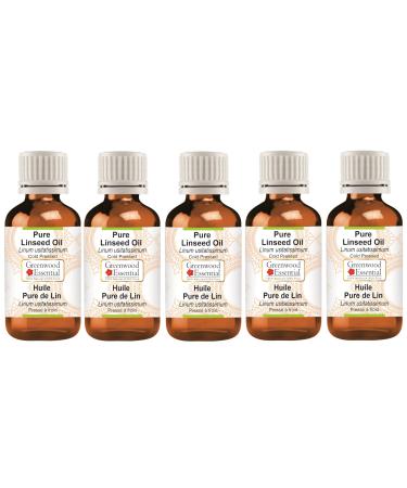 Greenwood Essential Pure Linseed Oil (Linum usitatissimum) Cold Pressed (Pack of Five) 100ml X 5 (16.9 oz)