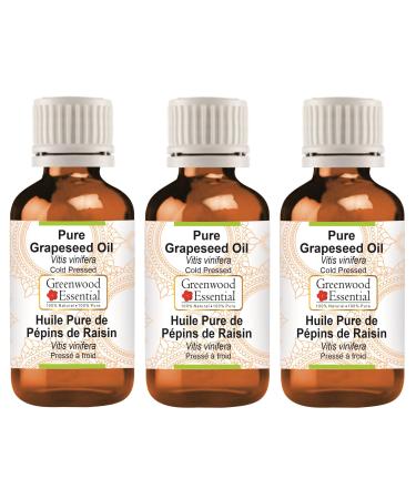 Greenwood essential natural grape seeds oil (vitis vinifera) natural -purity therapeutic quality cold -pressed (pack of three) 100ml x 3 (10 oz)