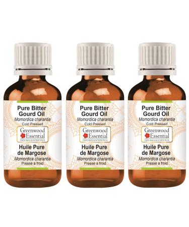Greenwood essential natural bitter pumpkin oil (Momordica Charantia) Natural pure therapeutic quality cold -pressed (Pack of Three) 100ml x 3 (10 oz)