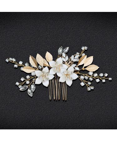 Wedding Hair Accessories  Fanvoes Hair Pieces Comb for Brides Bridal - Gold Headpiece Jewelry Decorations w/ Rhinestone Crystal Flower Rose Gold Leaf for Mother of Bride Bridesmaid Women Flower Girls