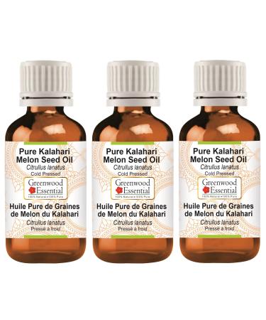 Greenwood Essential Pure Kalahari Melon Seed Oil (Citrullus lanatus) Cold Pressed (Pack of Three) 100ml X 3 (10 oz)