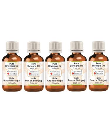 Greenwood essential natural Bhringraj oil (Eclipta Alba) Therapeutic quality for hair skin and aromatherapy (pack of five) 100ml x 5 (16.9 OZ) free of fragrances 100 ml (5 Pack)