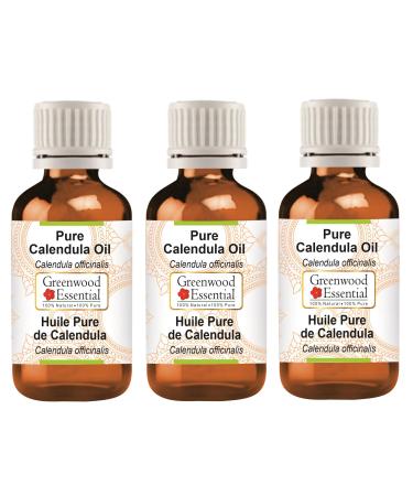 Greenwood essential natural calendula oil (Calendula Officinalis) Therapeutic quality for hair skin and aromatherapy (pack with three) 100ml x 3 (10 oz)
