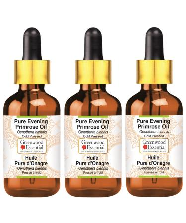 Greenwood essential natural evening primrose oil (oenothera bees) with glass dripper natural pure therapeutic quality cold -pressed (pack of three) 100ml x 3 (10 oz)