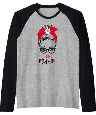 May Girl Wink Eye Woman Face Wink Eyes Lady Face Raglan Baseball Tee