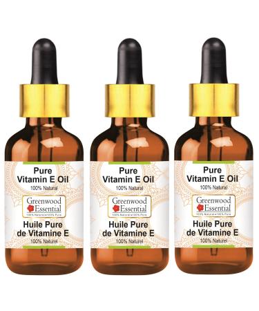 Greenwood essential natural vitamin E oil with glass droppers Natural -pure therapeutic class for hair skin & aromatherapy (pack with three) 100ml x 3 (10 oz)