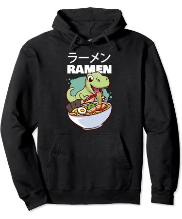 Kawaii Dino T-Rex eating Japanese Soup Ramen Noodle Pullover Hoodie - Buy Online on GoSupps.com