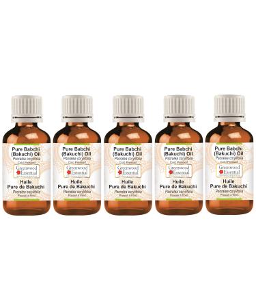 Greenwood essential natural Babchi (Bakuchi) oil (psoralea coryylifolia) natural therapeutic quality cold -pressed (pack of five) 100ml x 5 (16.9 oz)