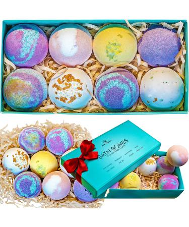 Bath Bombs Gift Set - 8 Luxury Vegan Bubble Fizzies for Women  Bath Bomb Kit - Relaxing Spa Gifts for Her - Unique Birthday & Beauty Products for Christmas - Bath Bombs for Girls 8 Count (Pack of 1)
