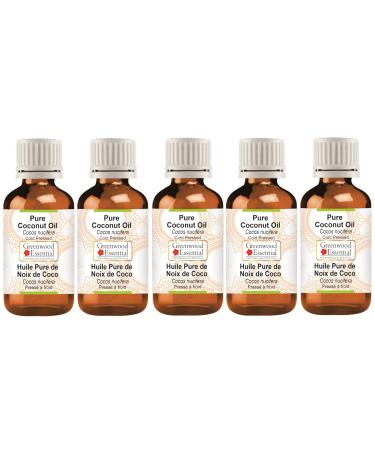 Greenwood essential natural coconut oil (Cocos nucifera) Natural pure therapeutic quality cold -pressed (pack of five) 100ml x 5 (16.9 oz)
