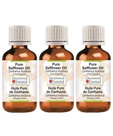 Greenwood essential natural color thistle oil (Carthamus Tinctorius) Natural pure therapeutic quality cold -pressed (pack of three) 100ml x 3 (10 oz)