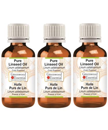Greenwood essential natural linseed oil oil (linum usitatissimum) natural pure therapeutic quality cold -pressed (pack of three) 100ml x 3 (10 oz)