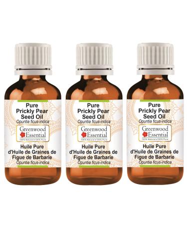 Greenwood essential natural cactus pen seeds oil (opuntia ficus-indica) Therapeutic quality for hair skin and aromatherapy (pack with three) 100ml x 3 (10 oz) free of fragrances 100 ml (3 Pack)
