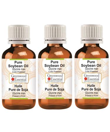 Greenwood essential natural soybean oil (glycin max) natural pure therapeutic quality cold -pressed (pack of three) 100ml x 3 (10 oz) pure soybean oil 300 ml (1 Pack)