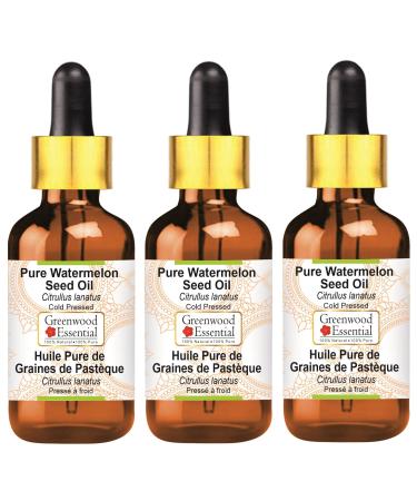 Greenwood essential natural watermelon seed oil (Citrullus Lanatus) with glass dripper natural therapeutic quality cold -pressed (pack of three) 100ml x 3 (10 oz) 300 ml (1 Pack)