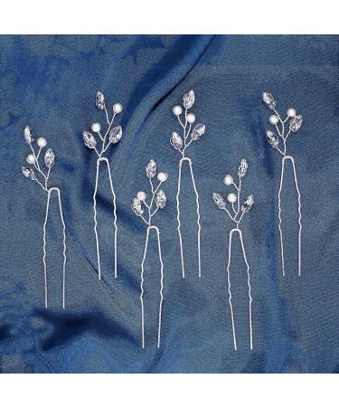 Silver Rhinestone Crystal Bridal Hair Pins - 6pcs Wedding Hair Accessories - Buy Online on GoSupps.com