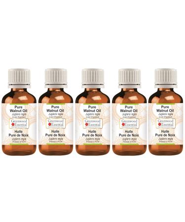 Greenwood Essential Pure Walnut Oil (Juglans regia) Cold Pressed (Pack of Five) 100ml X 5 (16.9 oz)