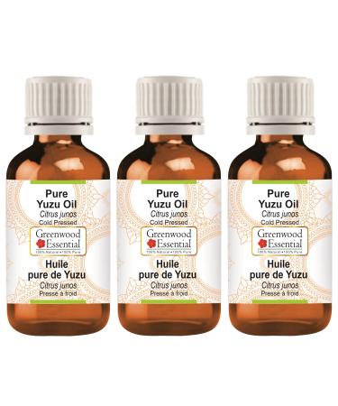 Greenwood Essential Pure Yuzu Oil (Citrus junos) Cold Pressed (Pack of Three) 100ml X 3 (10 oz)