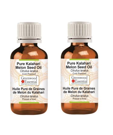 Greenwood Essential Pure Kalahari Melon Seed Oil (Citrullus lanatus) Cold Pressed (Pack of Two) 100ml X 2 (6.76 oz)