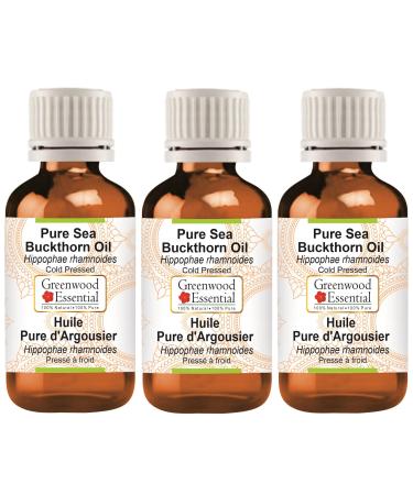 Greenwood Essential Naturreine Meer Sea buckthorn oil (Hippophae Rhamnoides) Natural -pure therapeutic quality cold -pressed (Pack of Three) 100ml X 3 (10 oz)