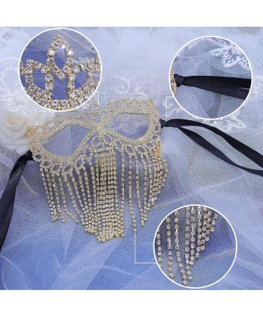 Bellady Rhinestone Cat Eye Fringe Masquerade Mardi Gras Mask with Satin Tie Back Gold - Buy Online on GoSupps.com