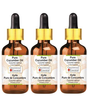 Greenwood Essential Pure Cucumber Oil (Cucumis sativus) with Glass Dropper Cold Pressed (Pack Of Three) 100ml X 3 (10 oz)