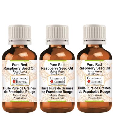 Greenwood essential natural red raspberry seeds oil (Rubus Idaeus) Natural pure therapeutic quality cold -pressed (Pack of Three) 100ml x 3 (10 oz)