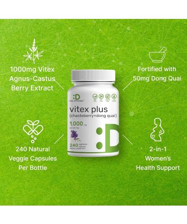 Vitex Supplement for Women - Vitex Chasteberry Supplement 1000mg Plus Dong Quai Capsules 200 Counts - Supports Hormone Balance for Women Fertility PMS Symptoms & Menopause - Buy Online on GoSupps.com