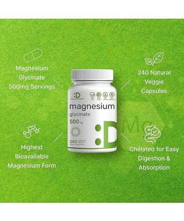 Premium Magnesium Glycinate 500mg Capsules | Chelated & Highly Purified Essential Mineral for Muscle  Joint  Heart & Digestive Health - 240 Veggie Caps - Buy Online on GoSupps.com