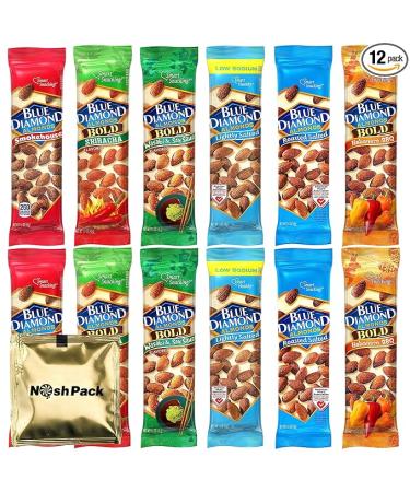 NOSH PACK Blue Diamond Almonds Individual Packs - 12 Pack 1.5 Oz Almond Nuts Snack 2 of each Flavor - Buy Online on GoSupps.com