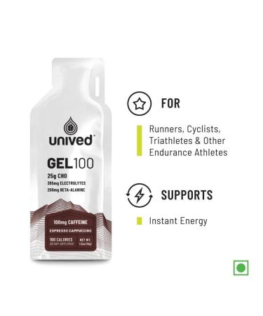 Unived Gel 100 - Vegan Energy Gel for Endurance with Caffeine for Athletes Runners & Cyclists - 100kcal - Cocoa choco - Pack of 6 - Buy Online on GoSupps.com